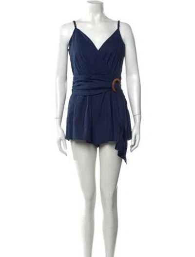 Pre-owned Ramy Brook Linen V-neck Romper In Blue