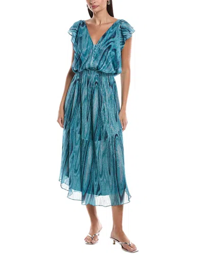 Ramy Brook Liona V-neck Ruffle Sleeve Dress In Blue