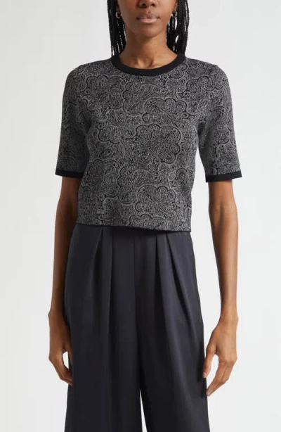 Ramy Brook Lira Jacquard Short Sleeve Knit Top In Black
