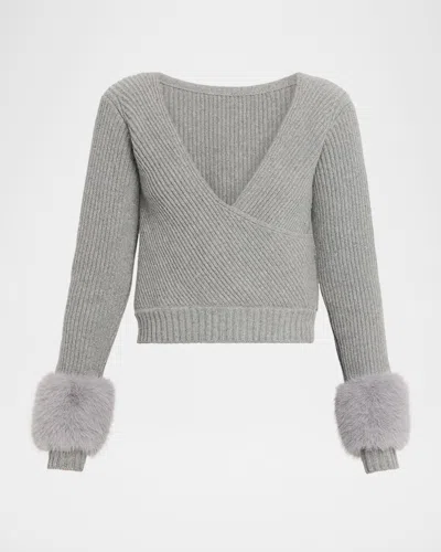 Ramy Brook Lisa Ribbed Surplice Wool-blend Top In Gray