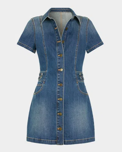 Ramy Brook Liv Button Down Denim Mini Dress In Blue
