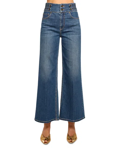 Ramy Brook Liv High Rise Ankle Wide Leg Jeans In Medium Wash In Blue