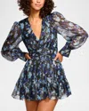 Ramy Brook Lizbeth V-neck Ruffle Mini Dress In Blue Twilight In Multi