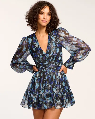 Ramy Brook Lizbeth V-neck Ruffle Mini Dress In Blue Twilight