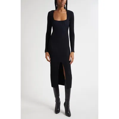 Ramy Brook Logan Directional Rib Long Sleeve Sweater Dress In Black