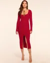 Ramy Brook Logan Rib Knit Long Sleeve Midi Dress In Red