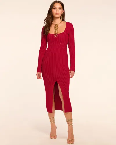 Ramy Brook Logan Rib Knit Long Sleeve Midi Dress In Red