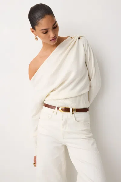 Ramy Brook Lolla Embellished Knit One Shoulder Sweater Ivory In Neutral