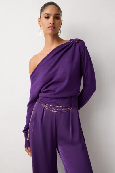 Ramy Brook Lolla Embellished Merino One Shoulder Sweater Deco Violet In Purple