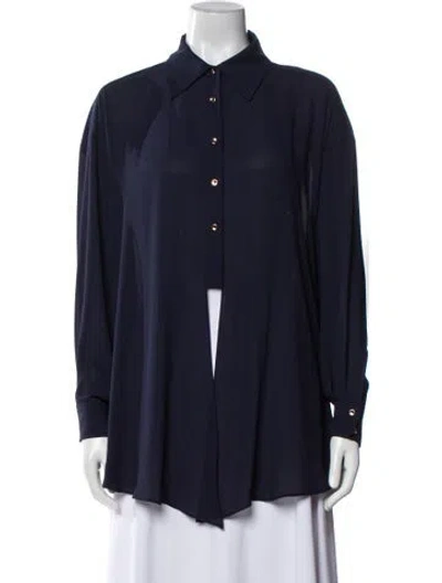 Pre-owned Ramy Brook Long Sleeve Button-up Top In Blue