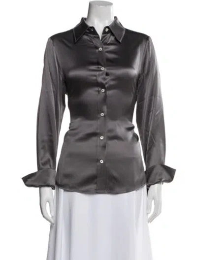 Pre-owned Ramy Brook Long Sleeve Button-up Top In Gray