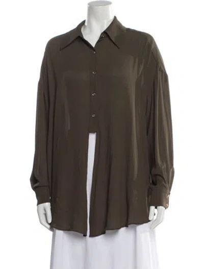 Pre-owned Ramy Brook Long Sleeve Button-up Top In Green