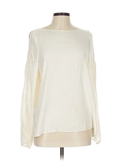 Pre-owned Ramy Brook Long Sleeve Silk Top Ivory Boatneck Tops In White