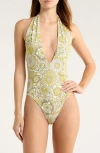 Ramy Brook Lorela Halter One-piece Swimsuit In Green