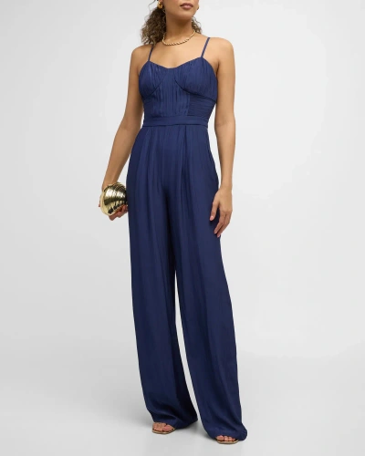 Ramy Brook Loretta Satin Jumpsuit In Spring Navy