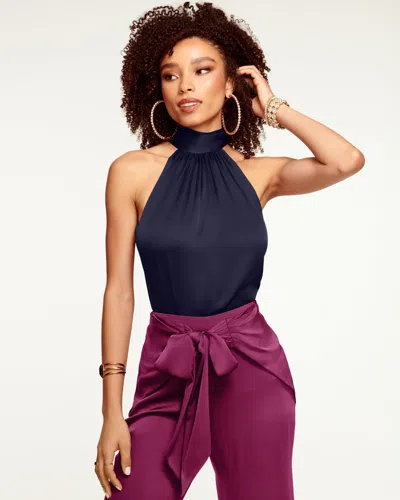 Ramy Brook Lori Silk High Neck Tank Top Navy In Blue