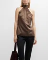 Ramy Brook Lori Tie-neck Silk Halter Top In Dark Sage