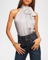 Ramy Brook Lori Silk-blend Draped Top In Silver