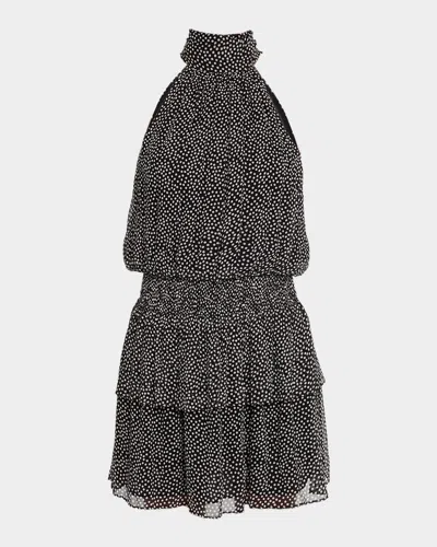 Ramy Brook Luana Polka Dot Tie-neck Mini Dress In Black