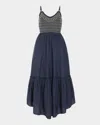 Ramy Brook Lucia Smocked Cotton Poplin Maxi Dress In Spring Navy