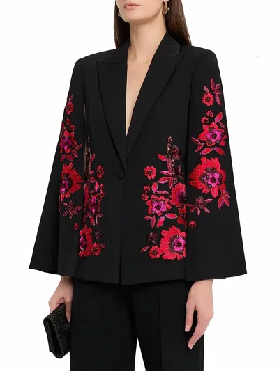 Ramy Brook Lucinda Floral Blazer Style Cape In Black Garden
