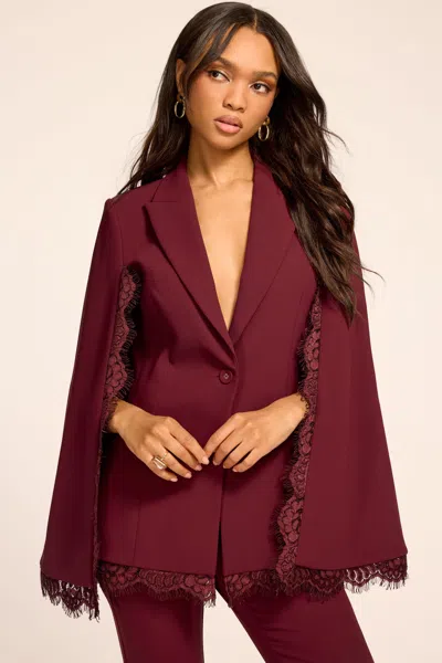Ramy Brook Lucinda Lace Tailored Cape In Cranberry