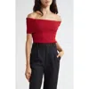 Ramy Brook Luke Foldover Off The Shoulder Rib Top In Red