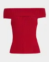Ramy Brook Luke Foldover Off The Shoulder Rib Top In Red