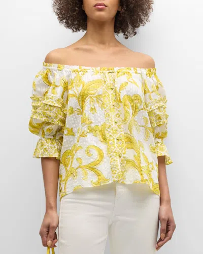 Ramy Brook Lula Off-shoulder Button-front Blouse In Bright Lemon Positano