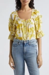 Ramy Brook Lula Print Off The Shoulder Top In Bright Lemon Positano