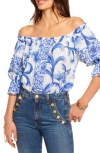 Ramy Brook Lula Print Off The Shoulder Top In Blue