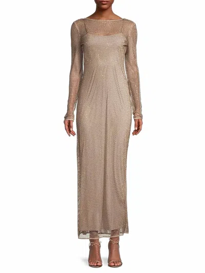 Ramy Brook Lulu Studded Mesh Maxi Dress In Gold Stud In Brown
