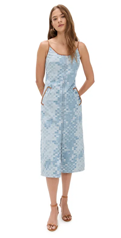 Ramy Brook Luna Checkered Denim Midi Dress In Blue