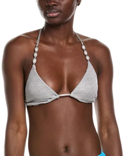 Ramy Brook Ivo Pleated High Rise Bikini Bottom In Silver