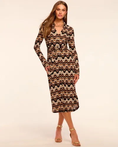 Ramy Brook Lydia Long Sleeve Belted Midi Dress In Brown