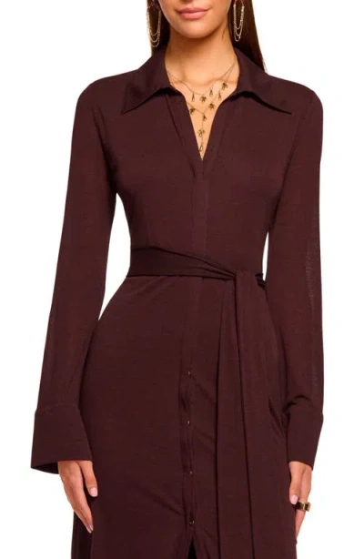 Ramy Brook Lydia Knit Long Sleeve Belted Midi Dress In Burgundy