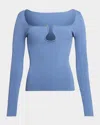 Ramy Brook Lylia Long Sleeve Ribbed Knit Top In Blue