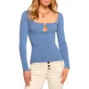 Ramy Brook Lylia Long Sleeve Ribbed Knit Top In Blue