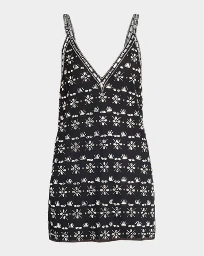 Ramy Brook Lynda Deep V-neck Rhinestone Mini Dress In Black