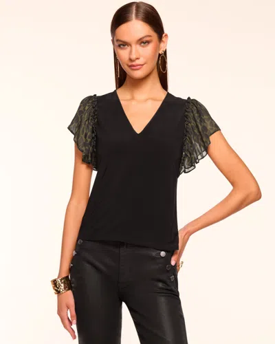 Ramy Brook Lysette Jersey V-neck Flutter Sleeve Top In Black