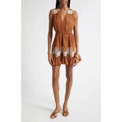 Ramy Brook Mackenzie Floral Embroidery Detail Minidress In Brown