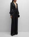 Ramy Brook Madelane Pleated Deep V-neck Jumpsuit In Black