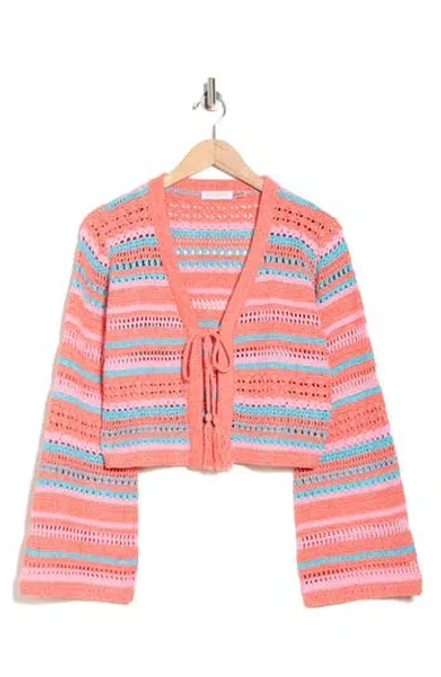 Ramy Brook Madge Stripe Crop Cardigan In Orange