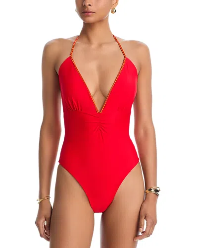 Ramy Brook Madison Plunging Neck Swimsuit In Red