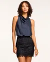 Shop Ramy Brook Magdalena Lace Cowl Neck Mini Dress In Navy