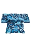Ramy Brook Maia Off The Shoulder Ruffle Top In Blue
