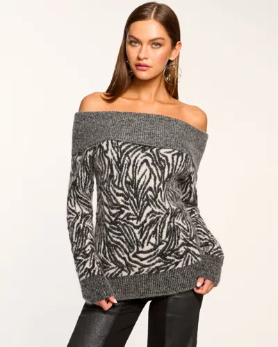 Ramy Brook Maisha Off-the-shoulder Sweater In Black Animal