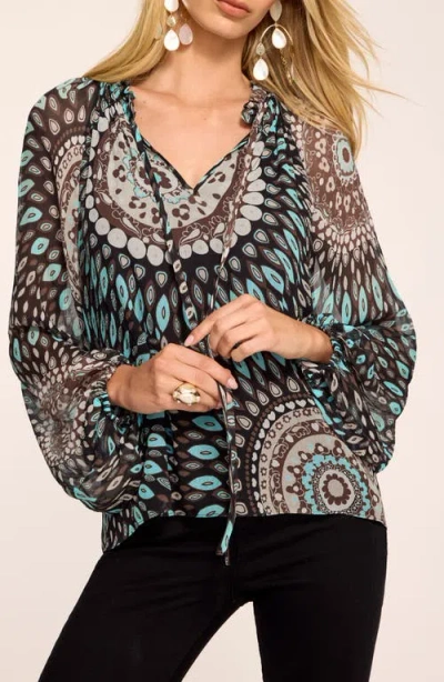 Ramy Brook Maisy Medallion Print Silk Top In Black