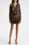 Ramy Brook Malcolm Metallic Abstract Print Long Sleeve Minidress In Multi