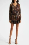 Ramy Brook Malcolm Metallic Abstract Print Long Sleeve Minidress In Saddle Multi Knit